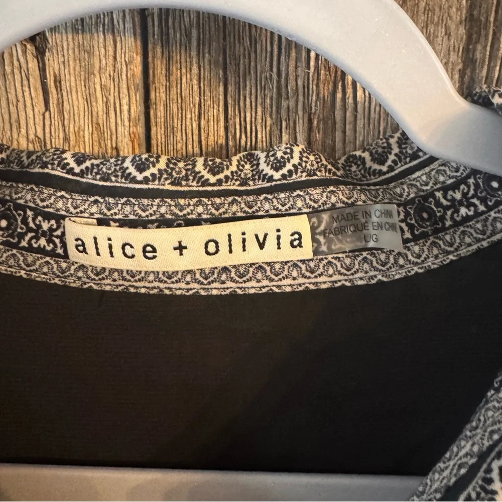 Alice + Olivia Bertha Blouson Sleeve Mini Dress in Monarch Black Print - Picture 7 of 8